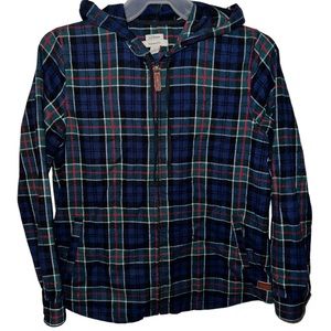 LL Bean Womens Relaxed Fit Scotch Plaid Zip Up Hoodie Flannel Shirt Jacket sz M